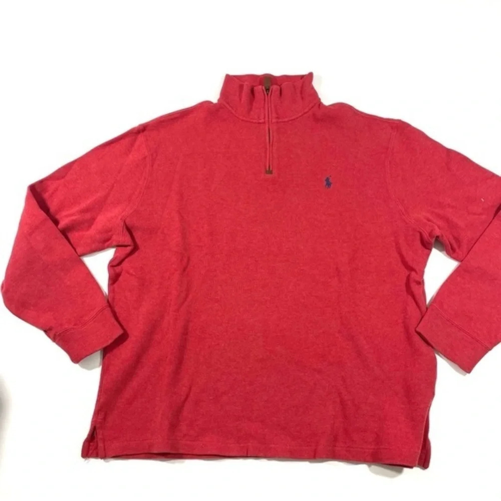 Polo Ralph Lauren Estate Knit Pullover Shirt Red Quarterly Zip